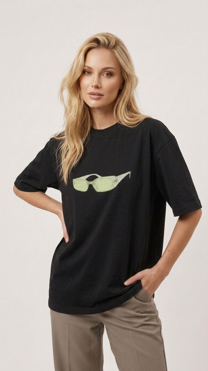 Oversized Graphic Tee — Women's Cotton Short Sleeve Crew Neck