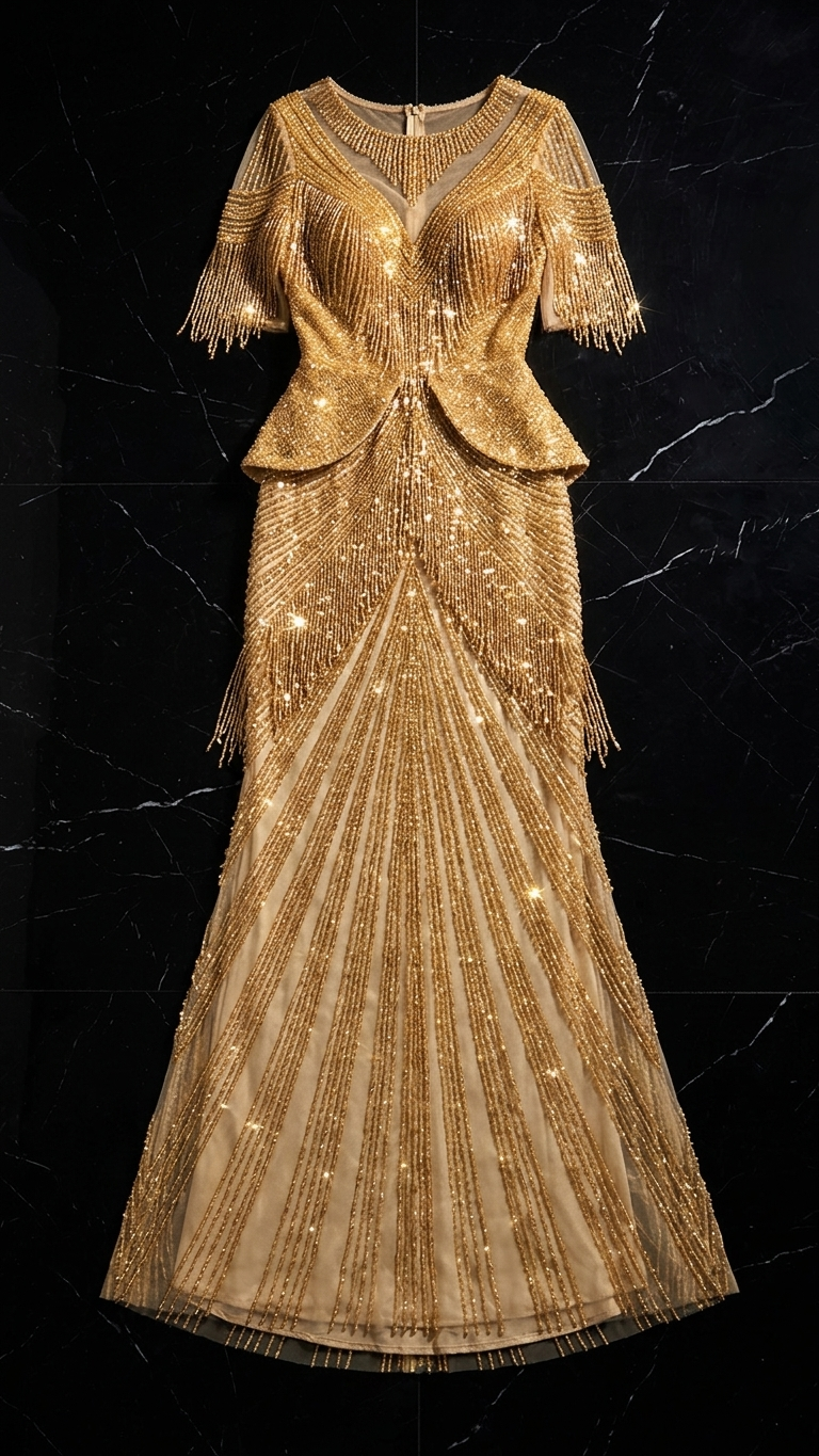 Beaded Sequin Mermaid Evening Gown — Fully Embellished Formal Dress