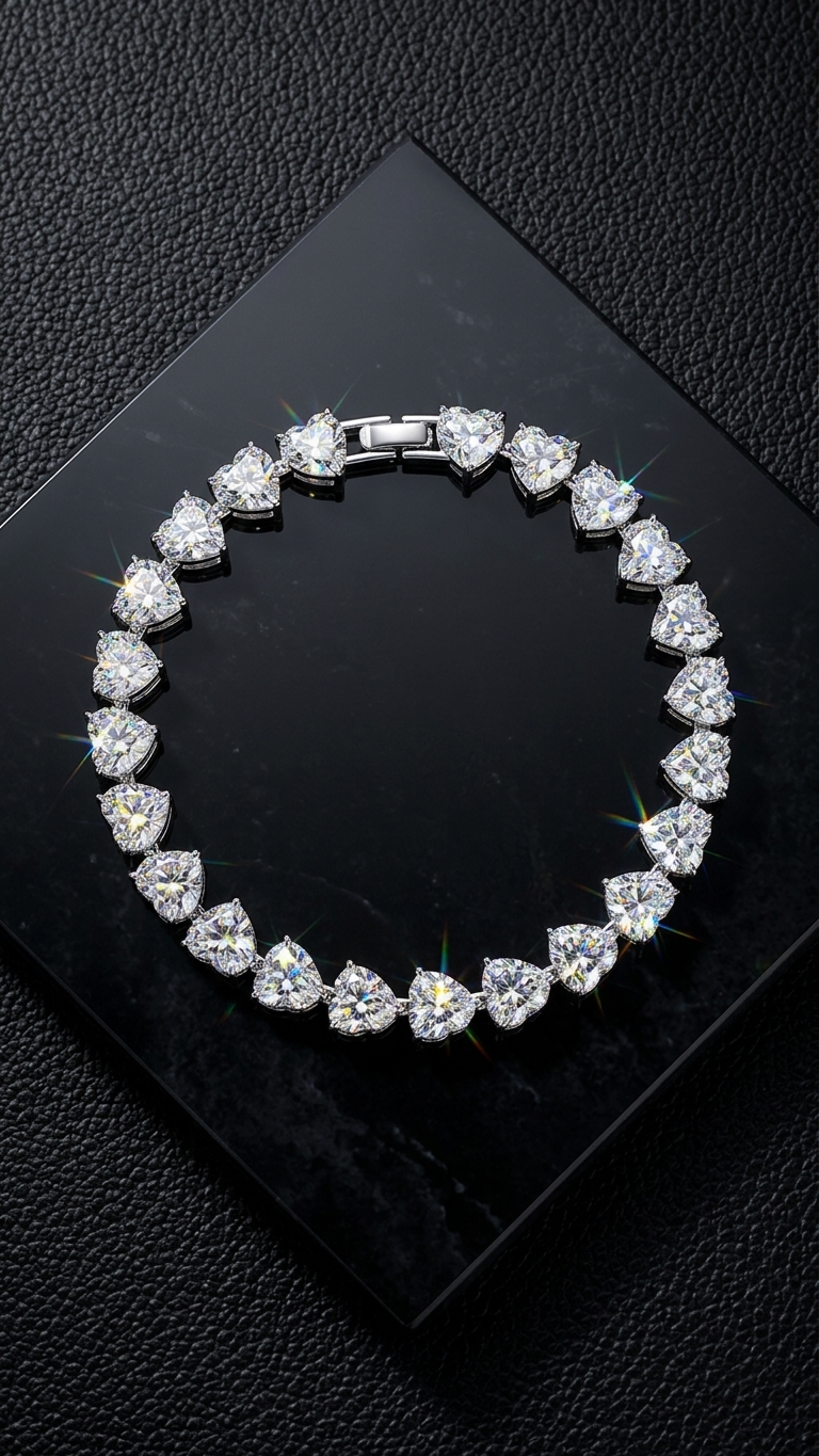 Sterling Silver Full Pavé Heart- Luxury Statement Bracelet
