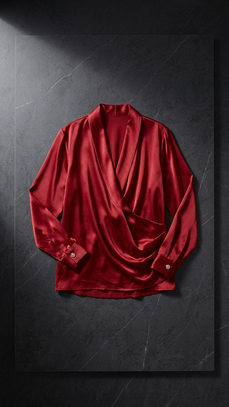 Silk Wrap Blouse — Crossover V-Neck Elegant Commute Top Shirts