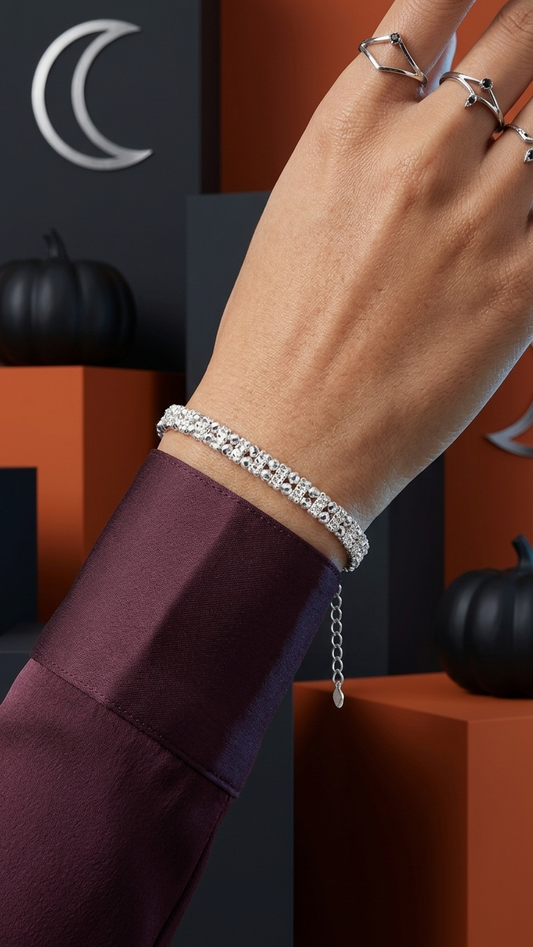 Sterling Silver-Tone Sparkle Bead Open Cuff Bracelet