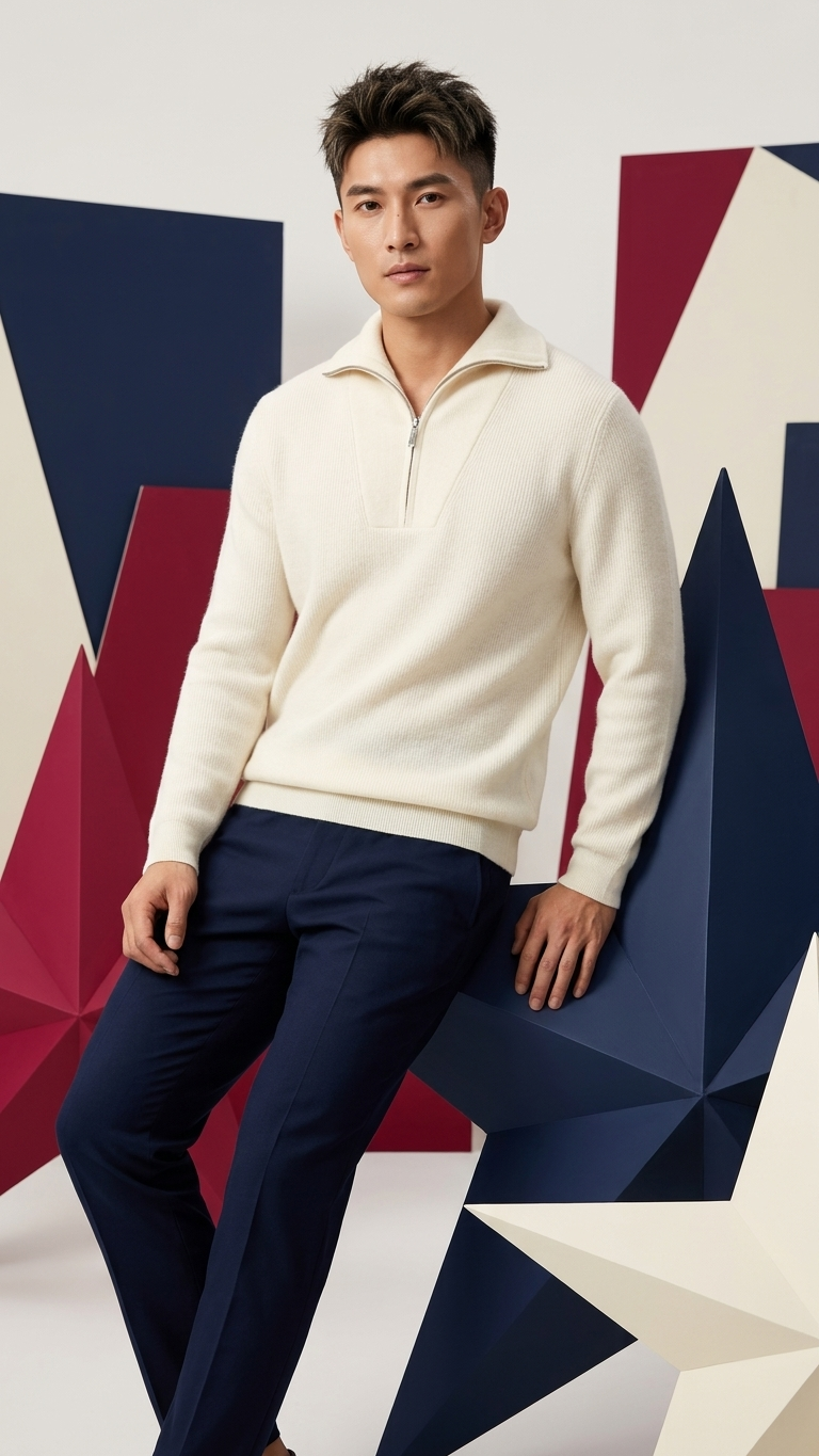 Half Zip Merino-Blend Sweater — Camel