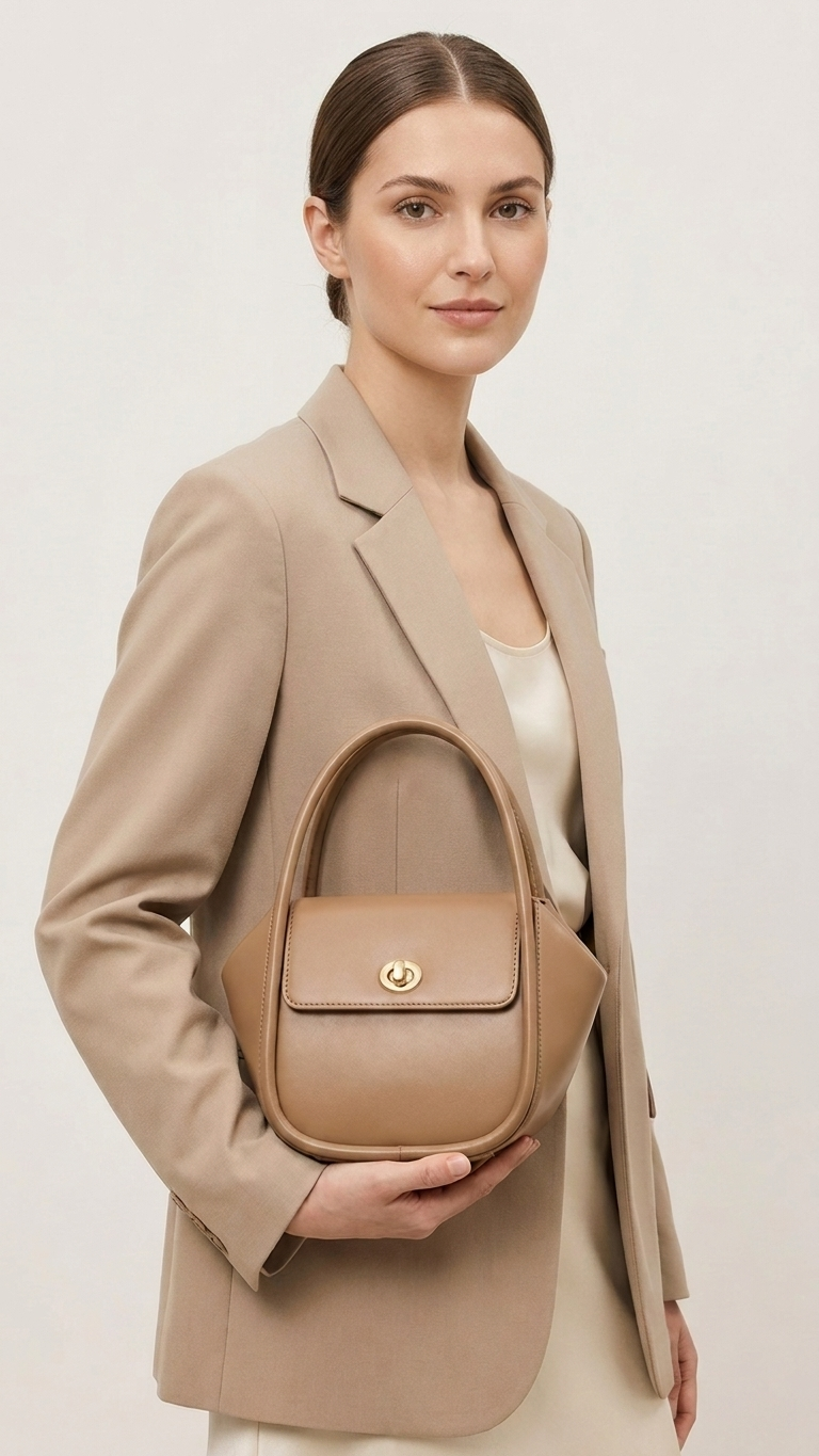 Structured Leather Top-Handle Crossbody Bag — Wing Silhouette
