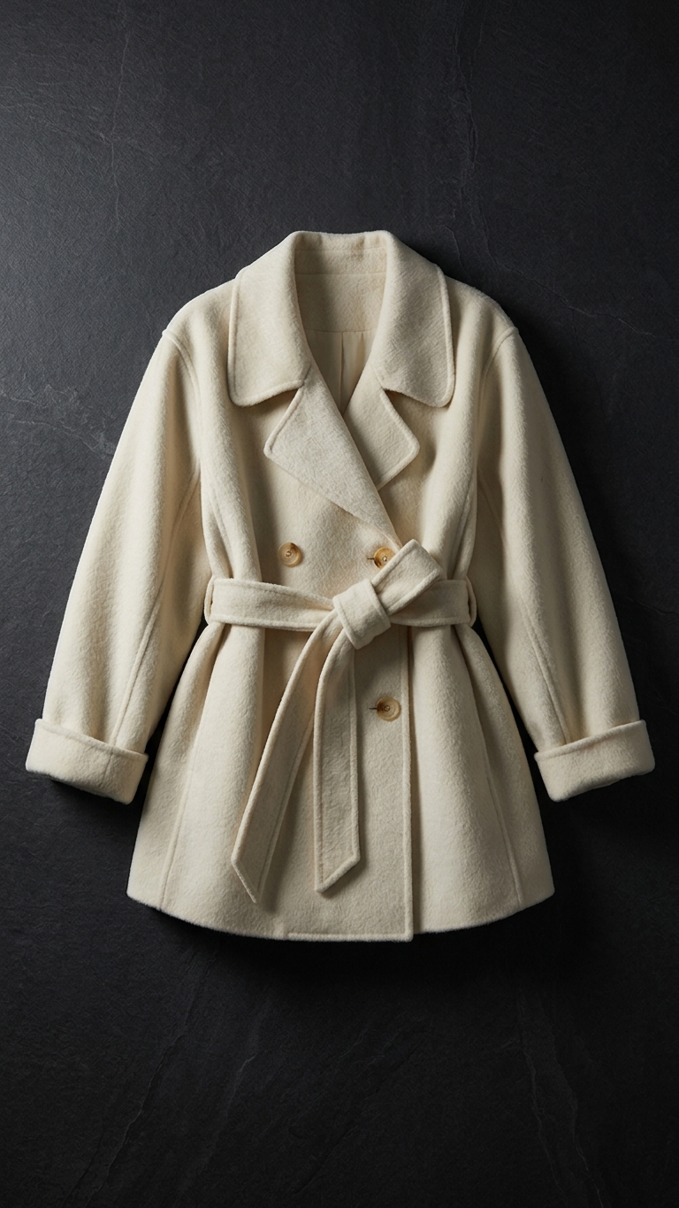Ivory Belted Wool-Blend Midi Coat