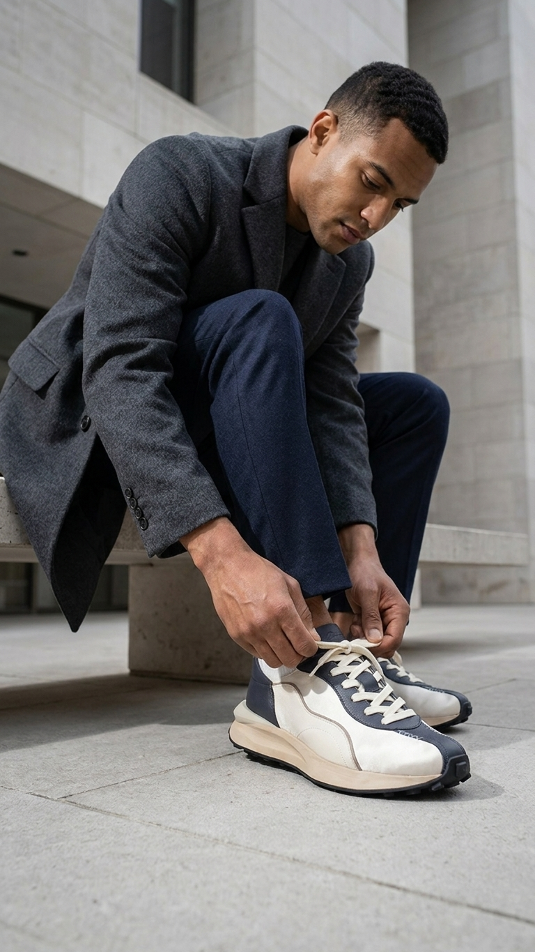 Retro Leather Runner Sneakers – Vintage-Inspired High-Profile Athletic Shoe