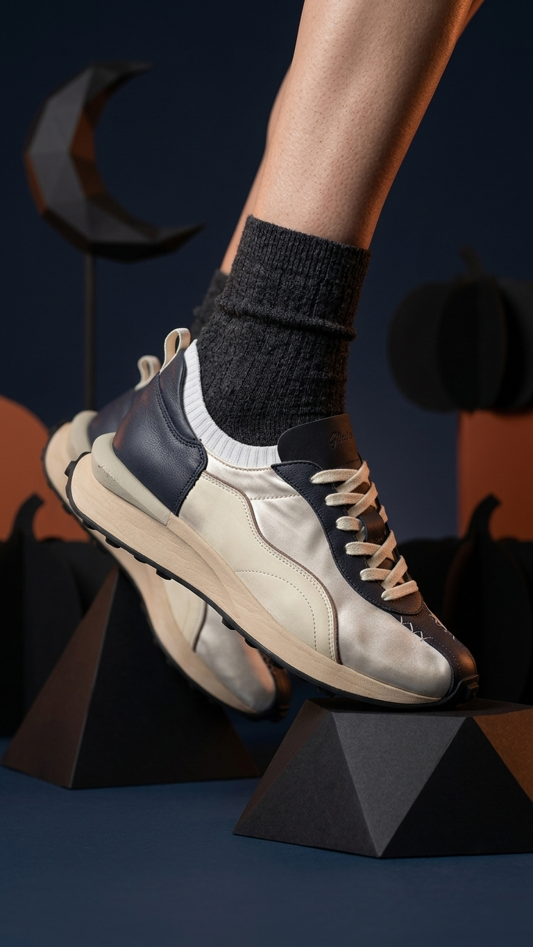 Retro Leather Runner Sneakers – Vintage-Inspired High-Profile Athletic Shoe