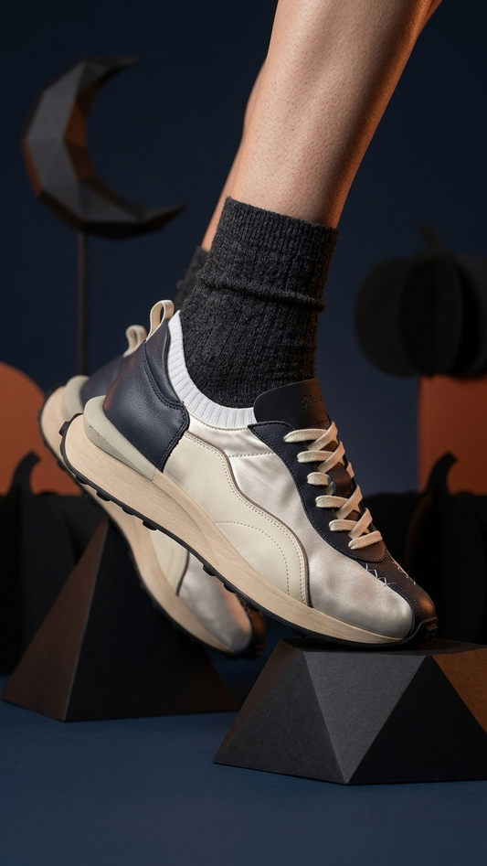 Retro Leather Runner Sneakers – Vintage-Inspired High-Profile Athletic Shoe