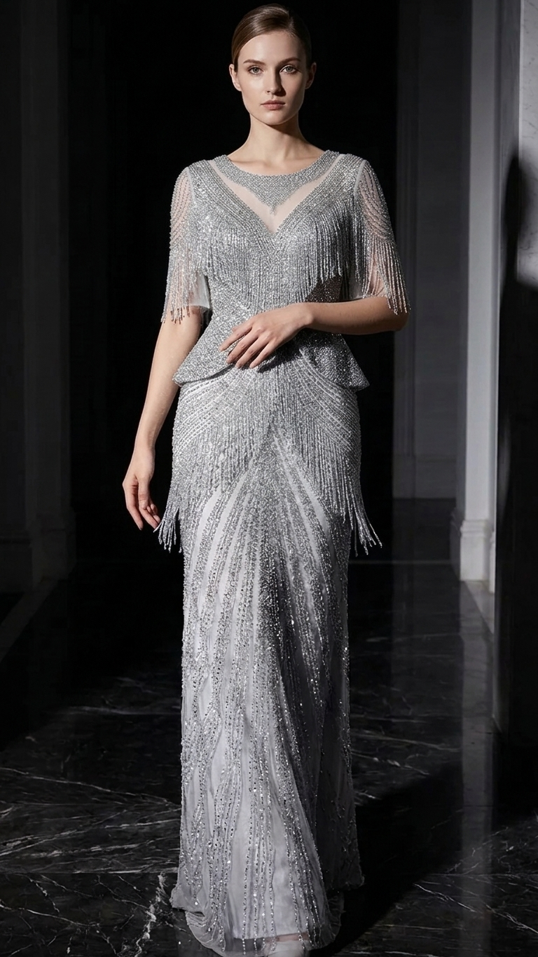 Beaded Sequin Mermaid Evening Gown — Fully Embellished Formal Dress