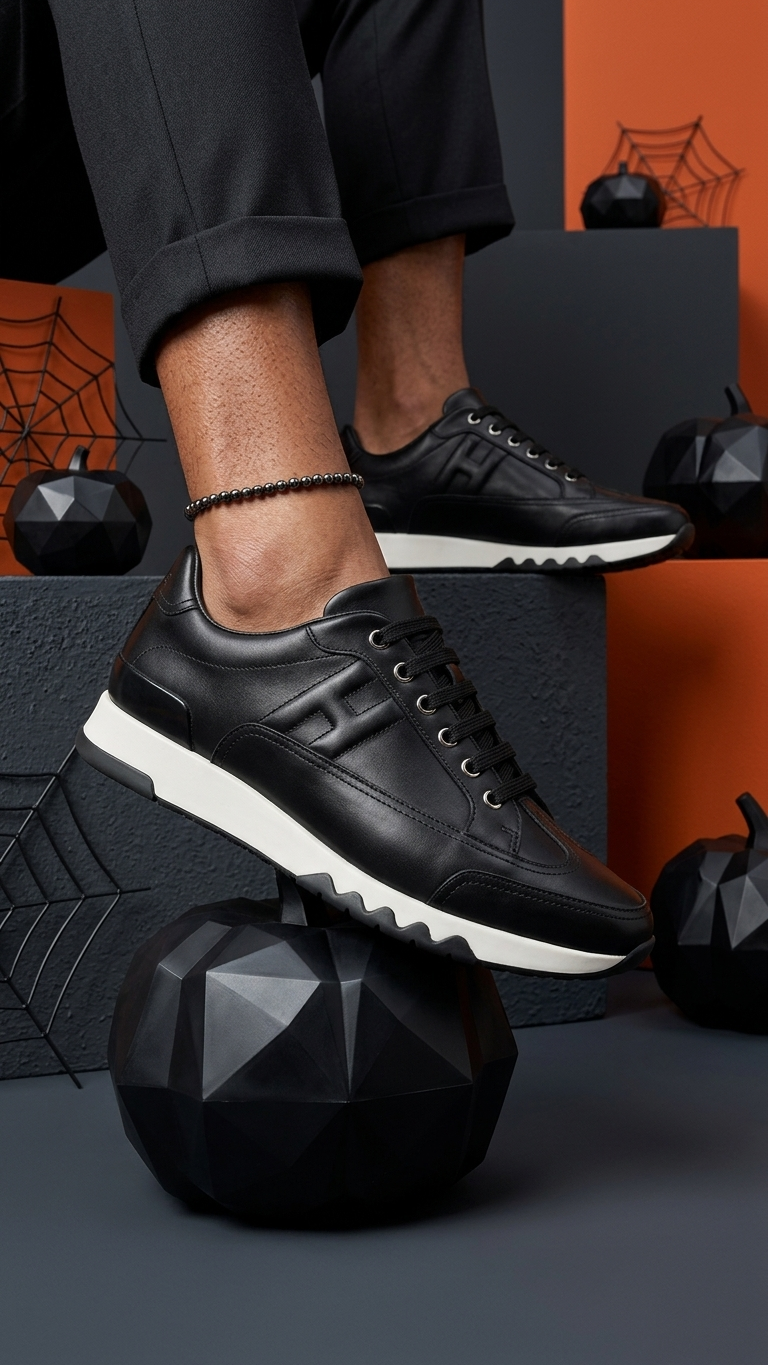 Color-Block Leather Lightweight Lace-Up Sneakers