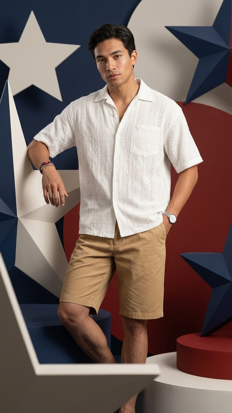 Men's Textured Jacquard Short-Sleeve Resort Shirt