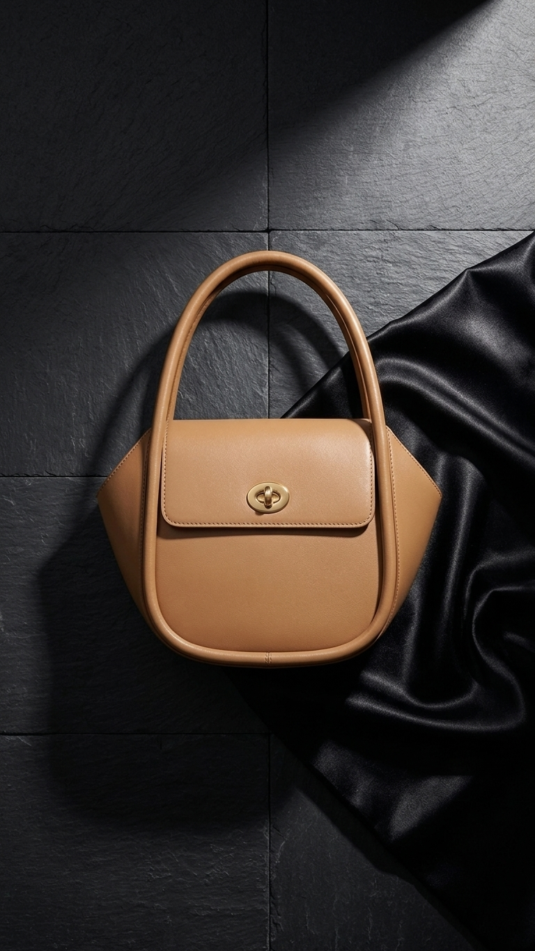 Structured Leather Top-Handle Crossbody Bag — Wing Silhouette