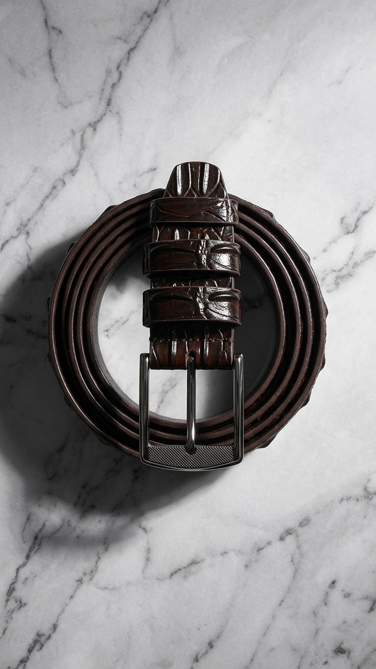 Black Croc-Embossed Cowhide Dress Belt — Timeless Silver Buckle