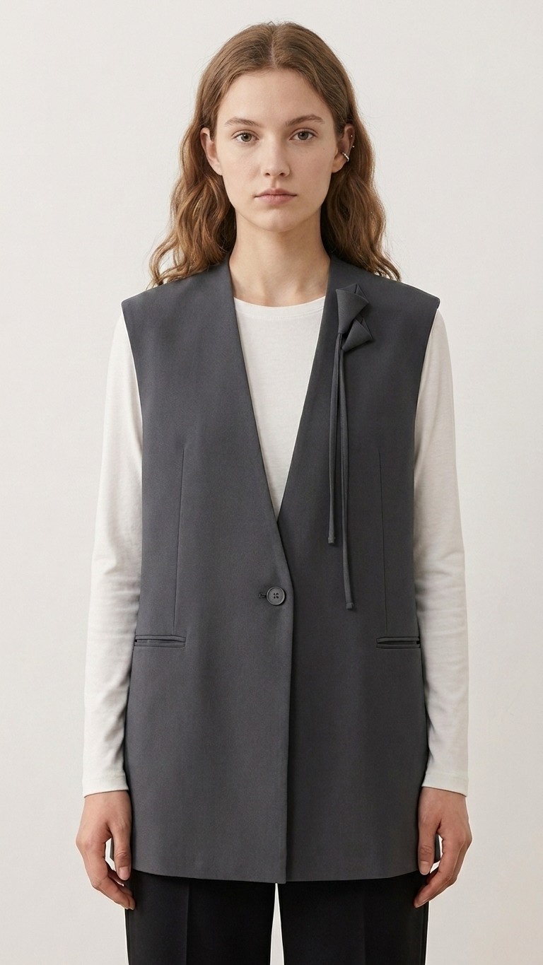 Structured Shoulder-Padded Waistcoat Tops