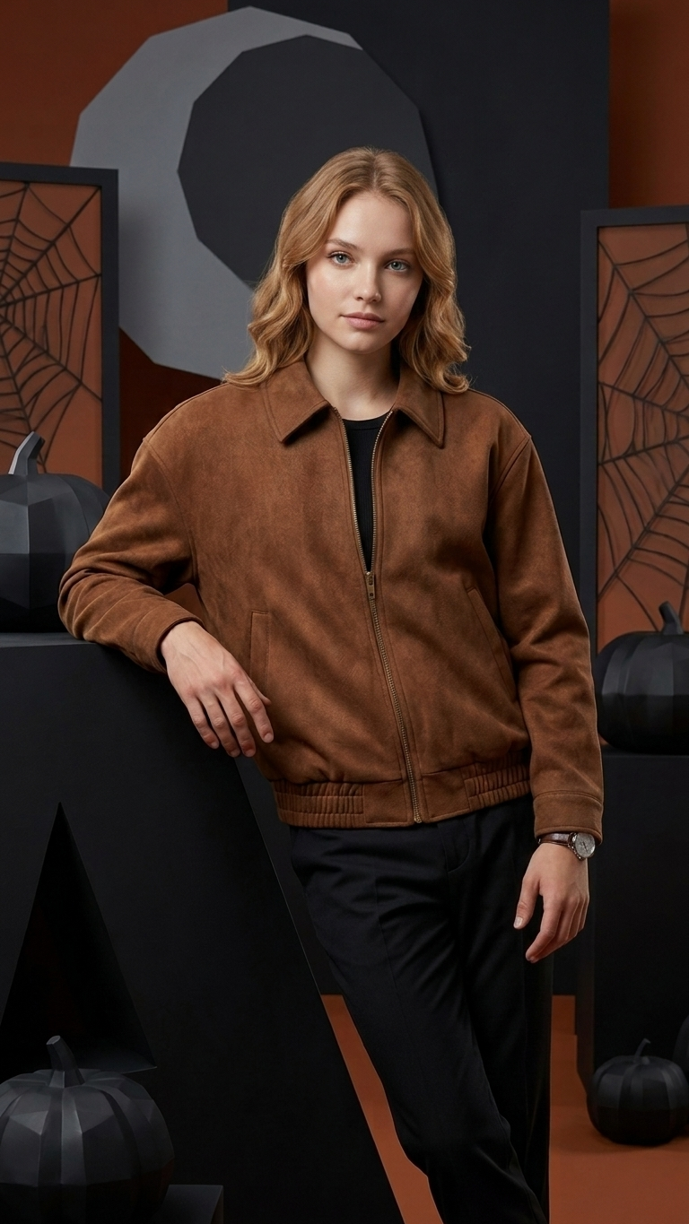 Brown Retro Lapel Loose-Fit Faux Suede Jacket