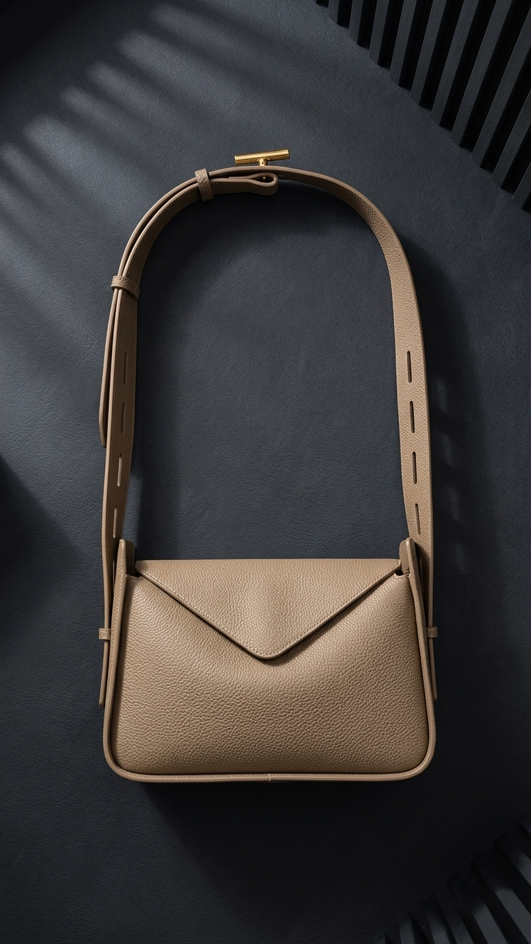 Structured Clamshell Shoulder Bag — East-West Leather Tote, Women's