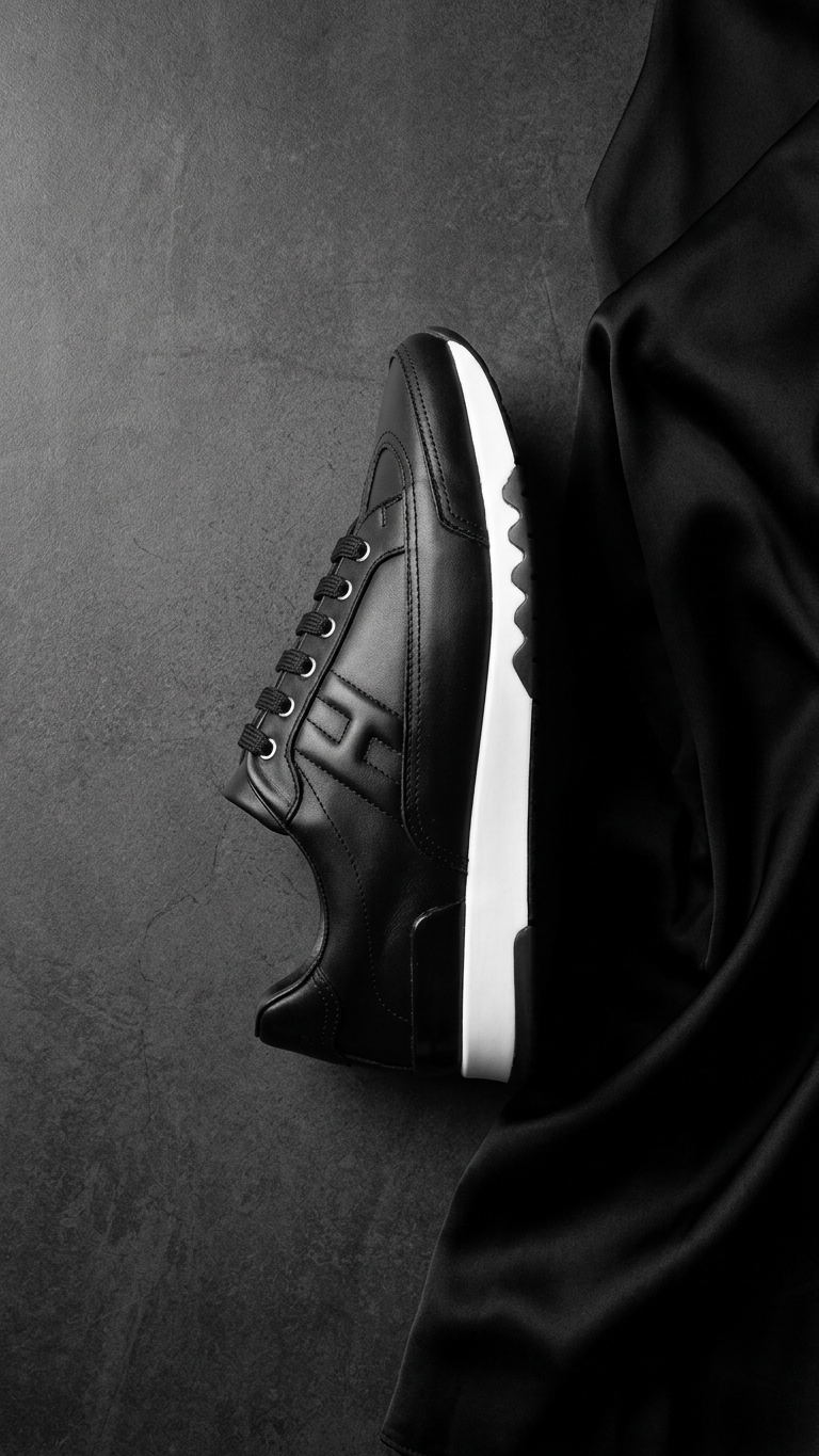 Color-Block Leather Lightweight Lace-Up Sneakers