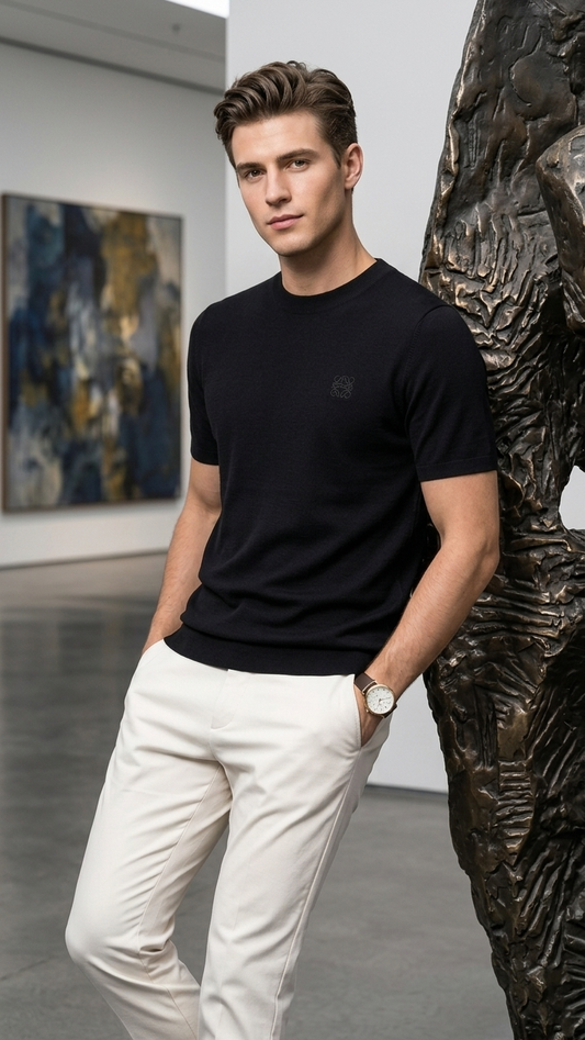 Wool-Blend Short Sleeve Crew Neck T-Shirts for Men