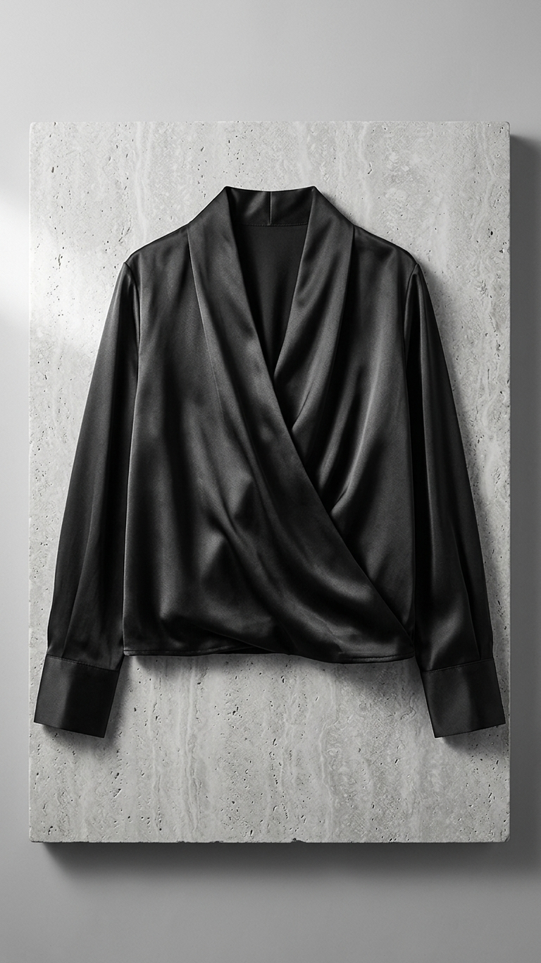 Silk Wrap Blouse — Crossover V-Neck Elegant Commute Top Shirts