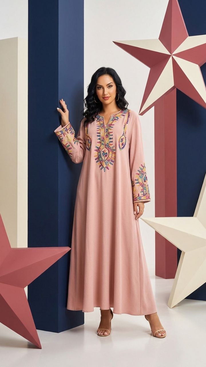 Floral Embroidered Long Sleeve Maxi Gown