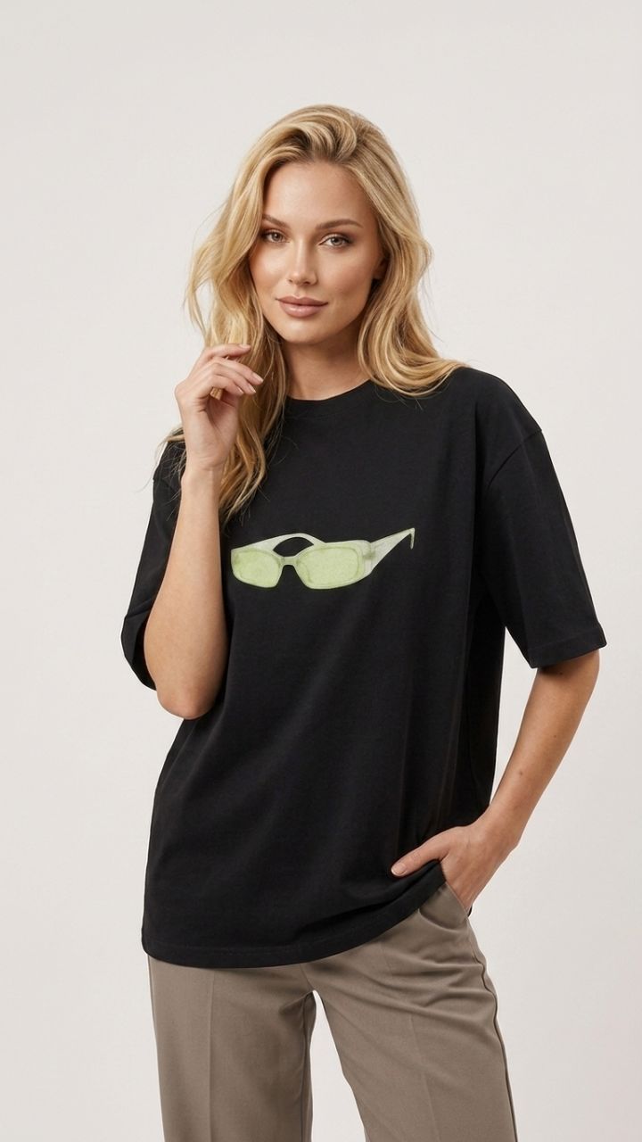 Oversized Graphic Tee — Women's Cotton Short Sleeve Crew Neck