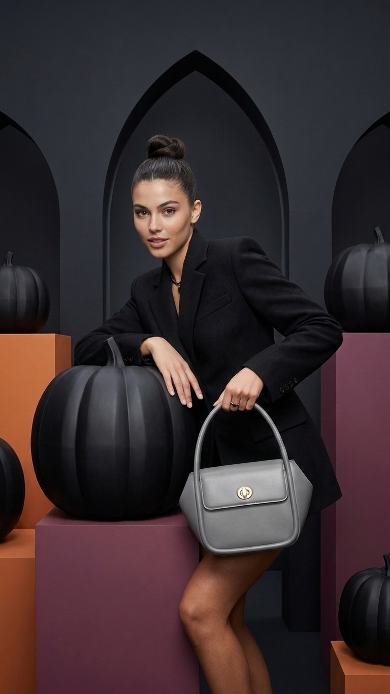 Structured Leather Top-Handle Crossbody Bag — Wing Silhouette