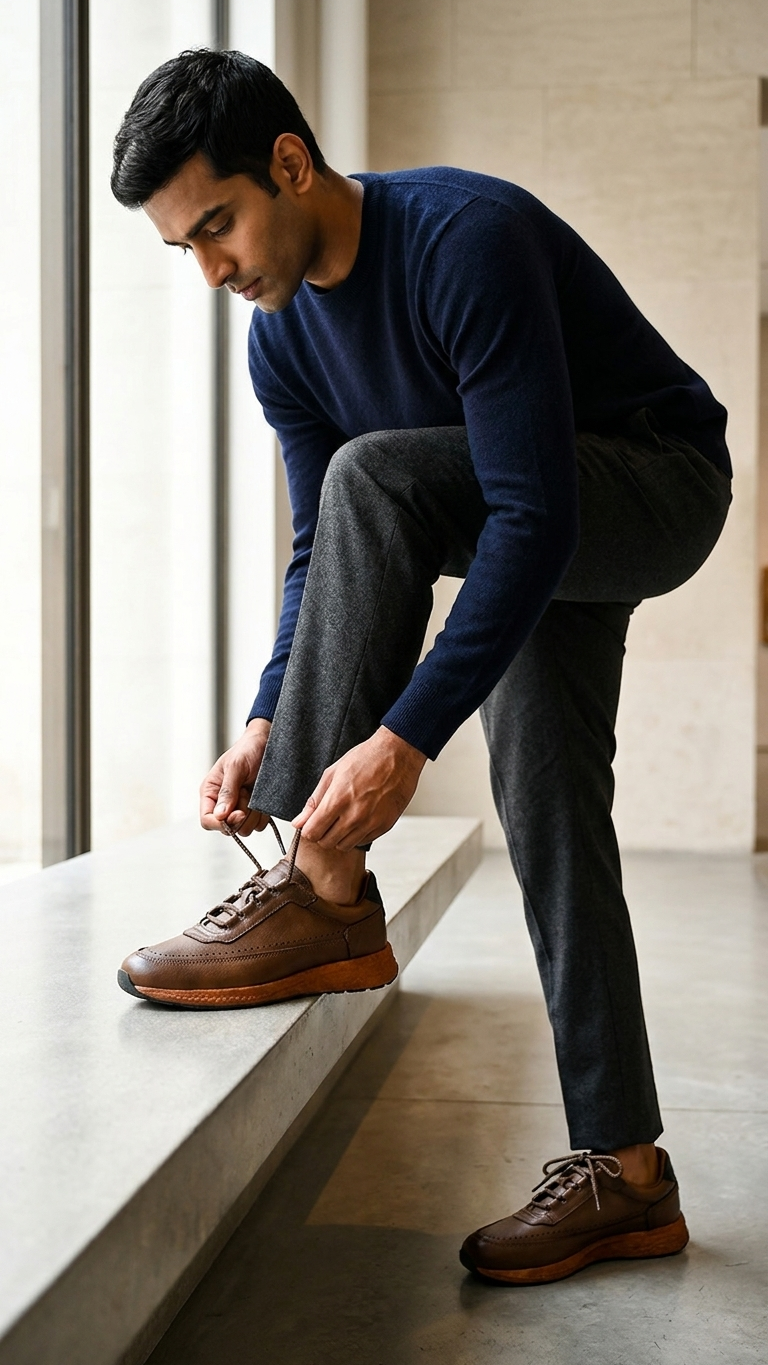 Retro Cowhide Leather Casual Sneakers – Men's Genuine Leather Lace-Up Shoes