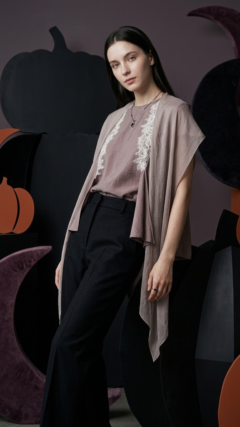 Long Ribbon Tie-Neck Draped Wide Sleeve Blouse Shirt