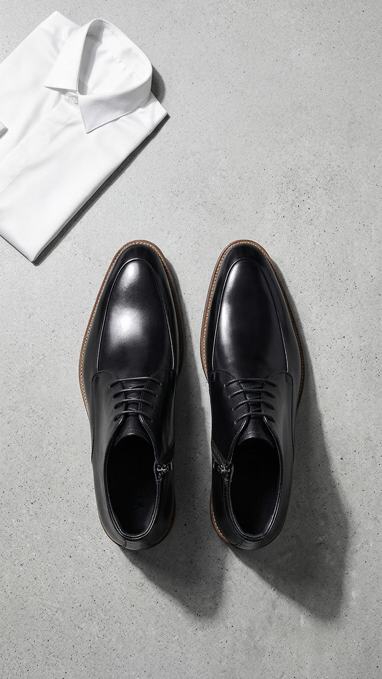 Black polished leather high-top business boot