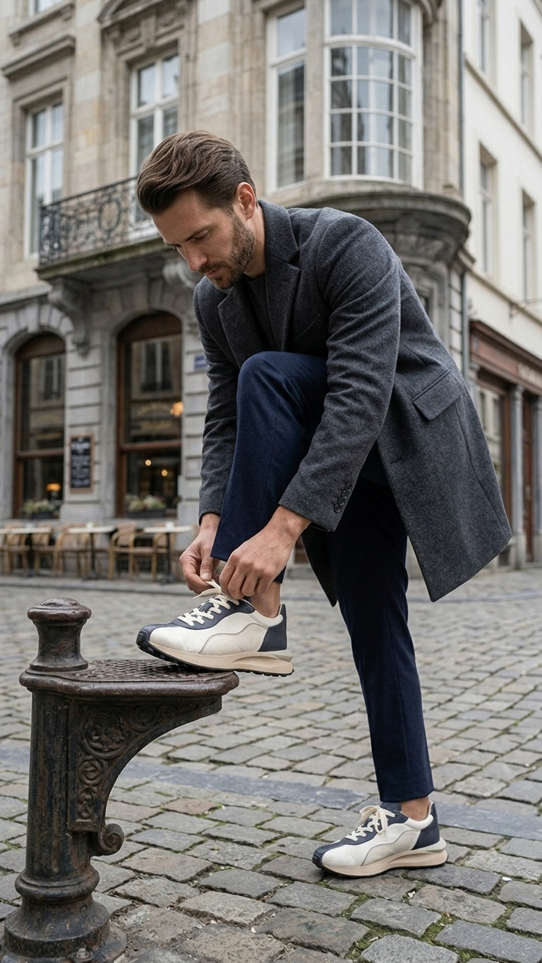 Retro Leather Runner Sneakers – Vintage-Inspired High-Profile Athletic Shoe