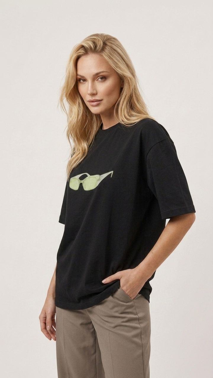 Oversized Graphic Tee — Women's Cotton Short Sleeve Crew Neck