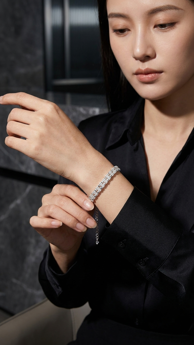 Sterling Silver-Tone Sparkle Bead Open Cuff Bracelet