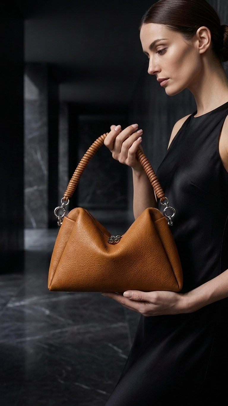 Structured Leather Dumpling Bag — Sculptural Wedge Shoulder Bag, 5 Neutral Colorways