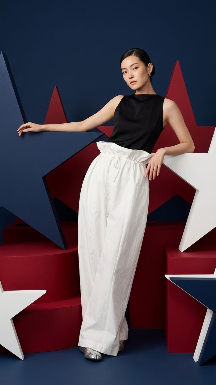 Wide-Leg Cotton Trousers — Women's Minimalist Drawstring Pants