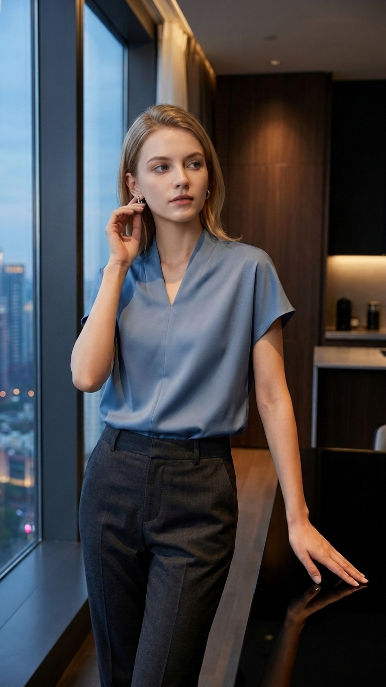 Draped V-Neck Short Sleeve Blouse Tops