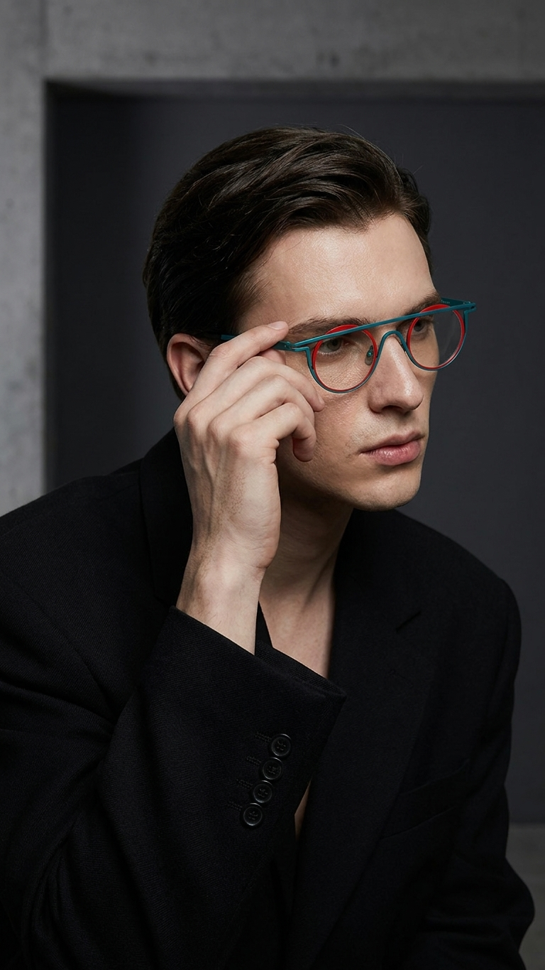 Contrast Titanium Round Sunglasses — Retro Color-Block Statement Eyewear