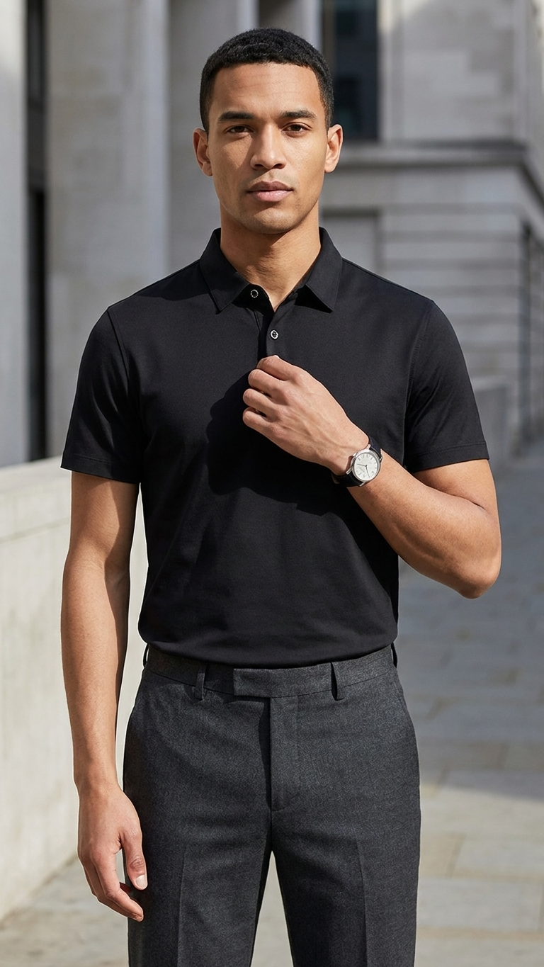 Men's Mulberry Silk Short-Sleeve Polo T-Shirts – Slim Fit Business Casual Shirt