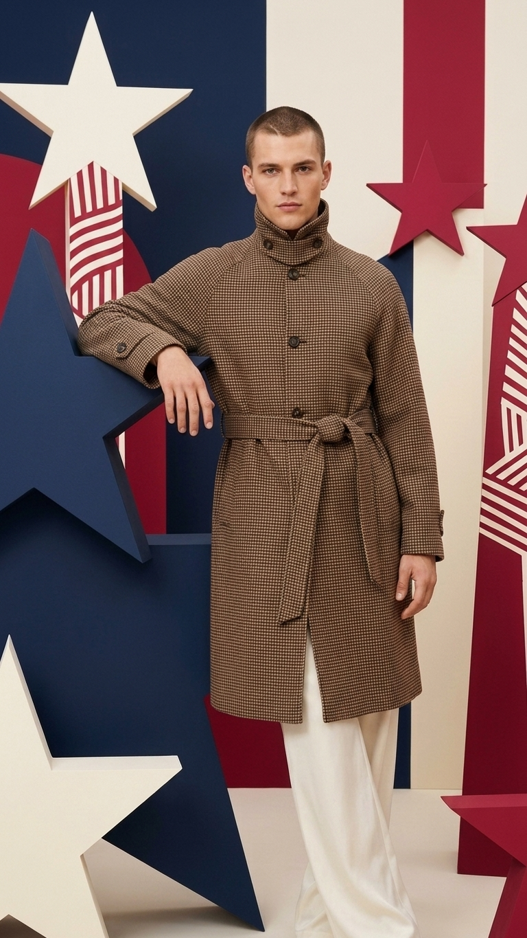 Vintage Gentleman Houndstooth Men's Clothing Woolen Coat