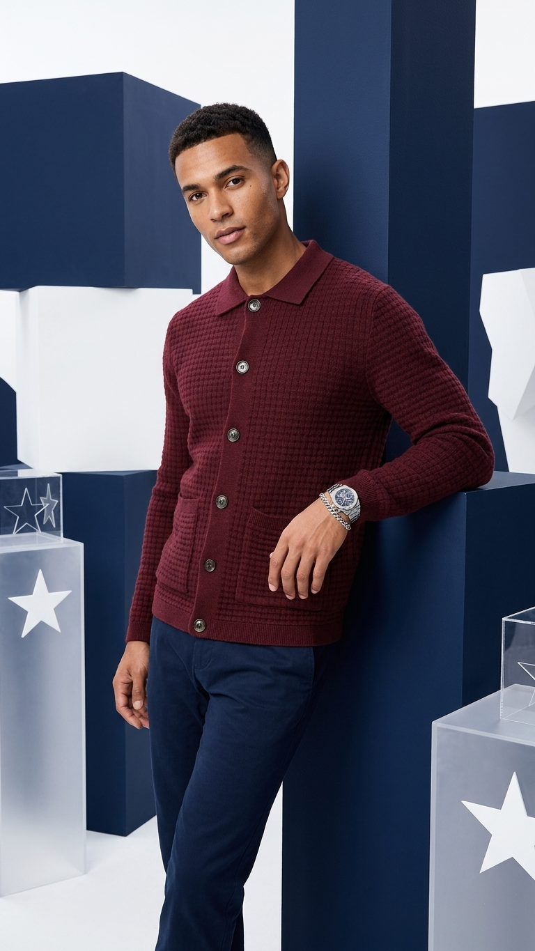 Collared Button-Front Wool Cardigan — Earl Red