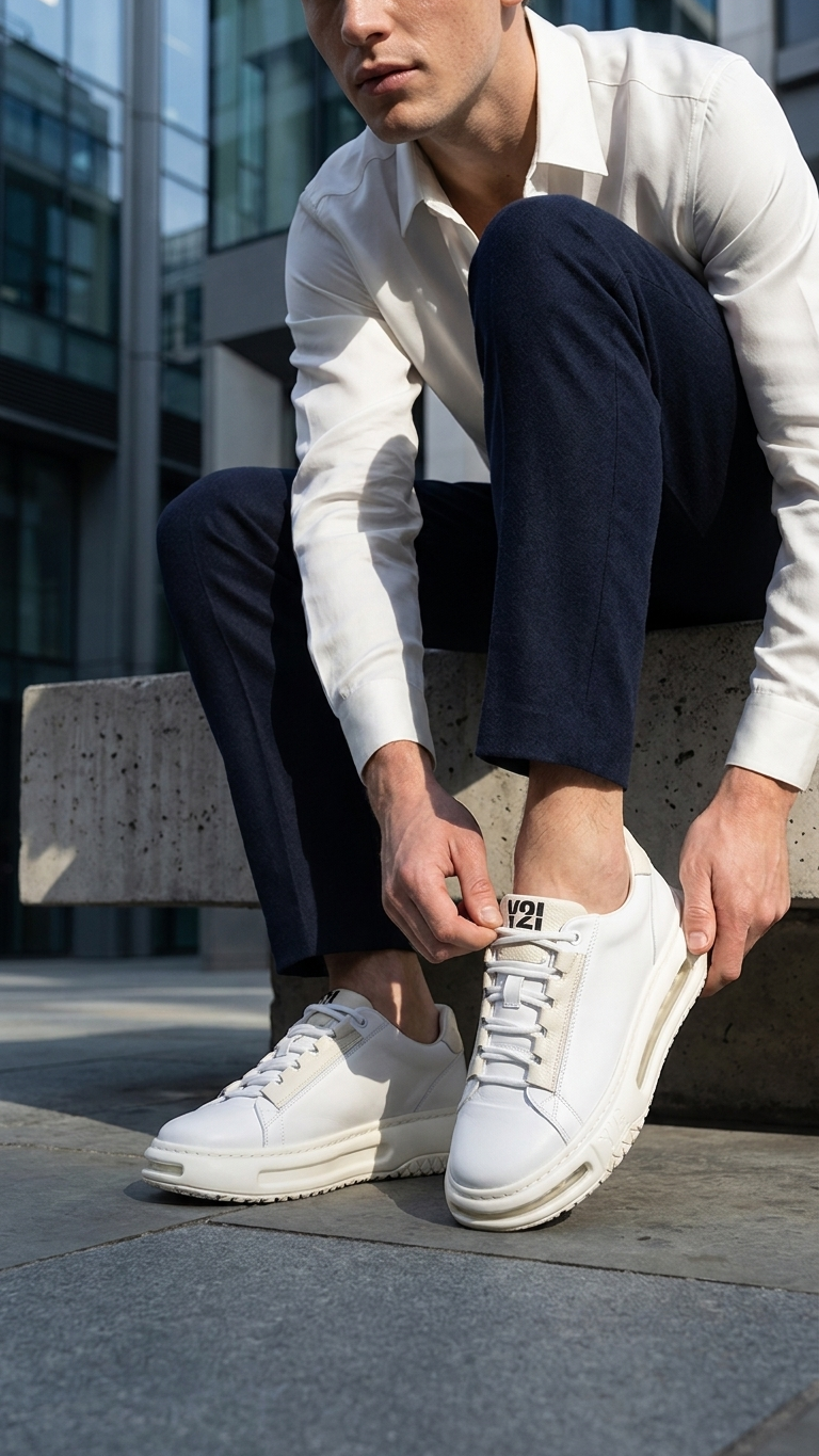Elevated Leather Trainer — Sculpted Air-Sole White Sneaker