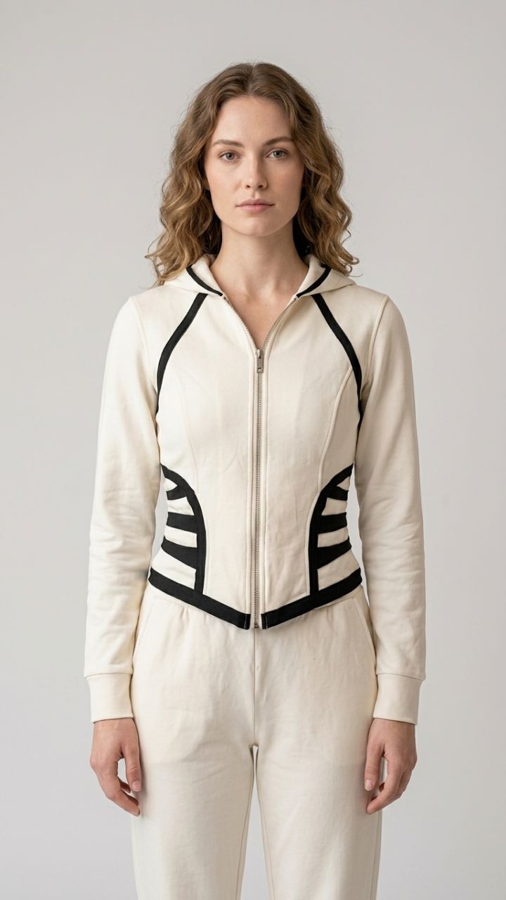 Sculpted Zip-Front Hoodie — Contrast Trim