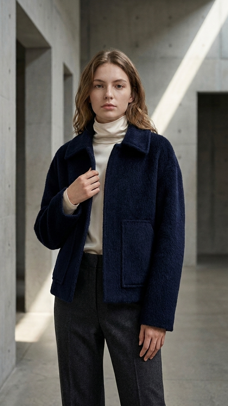 Cream Double-Faced Wool Boxy Short Jacket