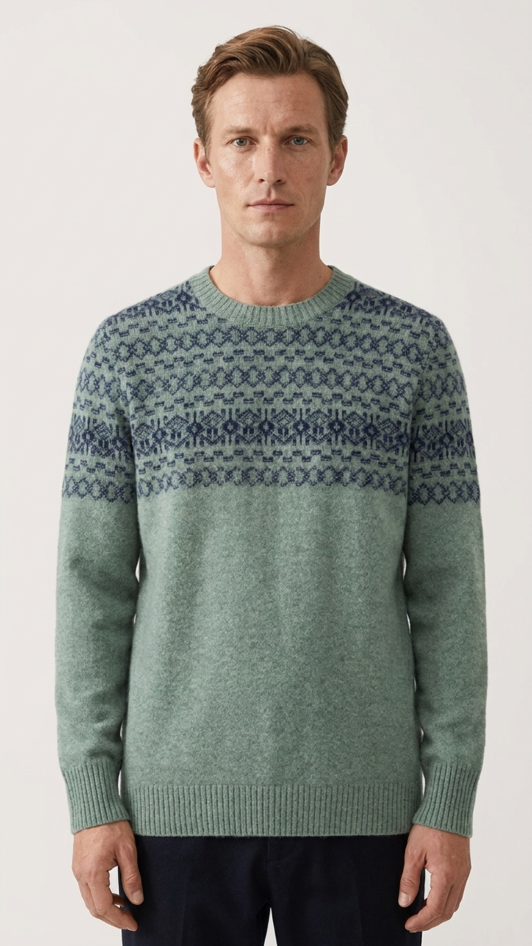Wool Jacquard Crewneck Sweater — Relaxed Fit