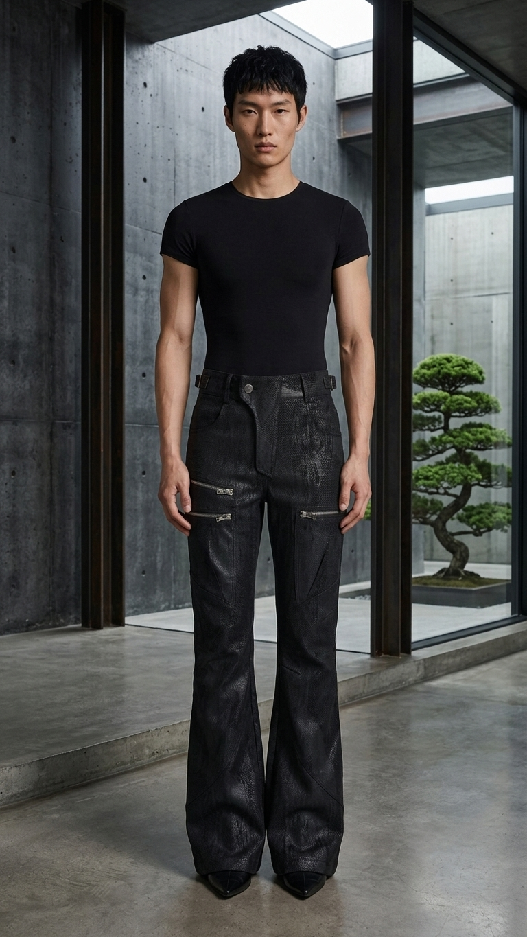 Distressed Wide-Leg Denim with Zip Hardware Detail – Structured Black Jeans