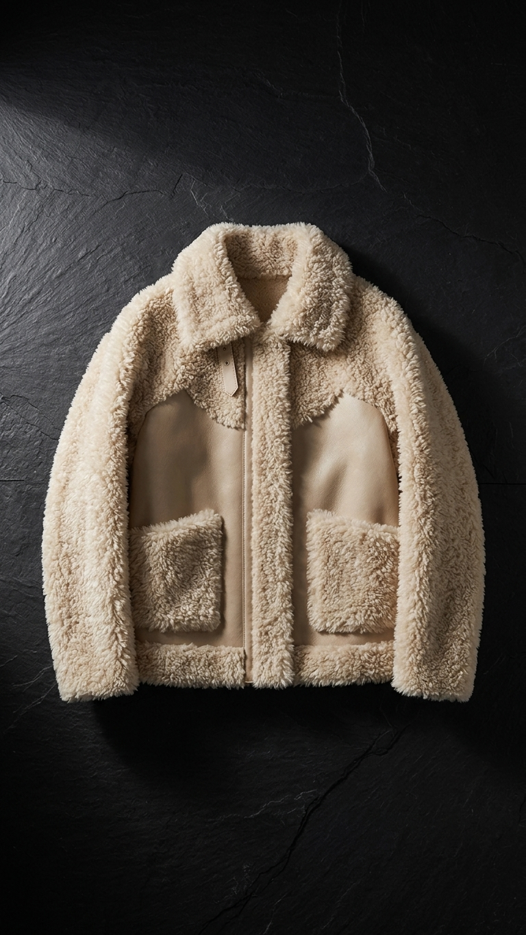 Color Block Faux Shearling Coat — Camel & Gray Paneled Teddy Jacket