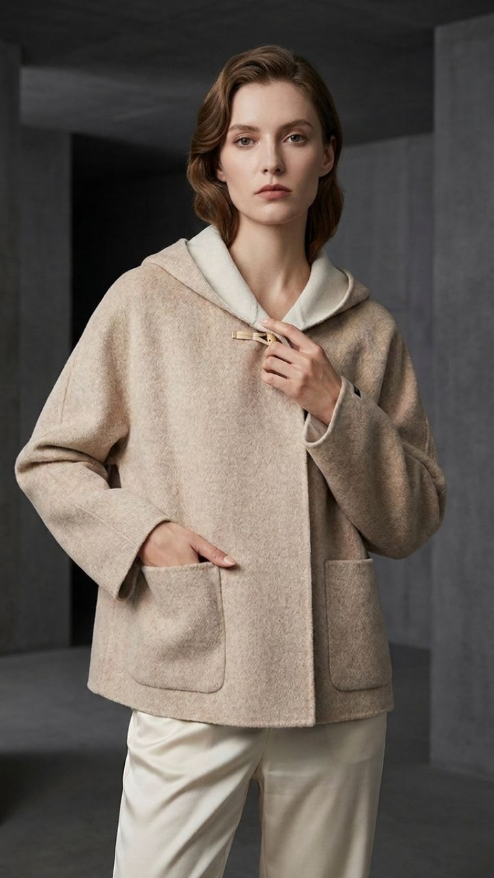 The Architect Hooded Wool Coat — Short Single-Breasted with Suit Collar