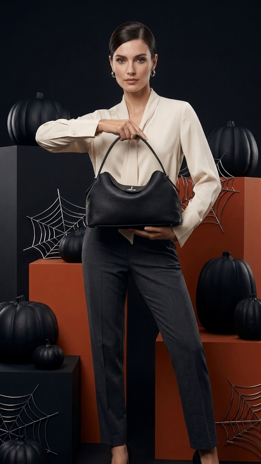 Full-Grain Leather Slouch Shoulder Bag — Minimalist Office Tote, 4 Neutral Tones