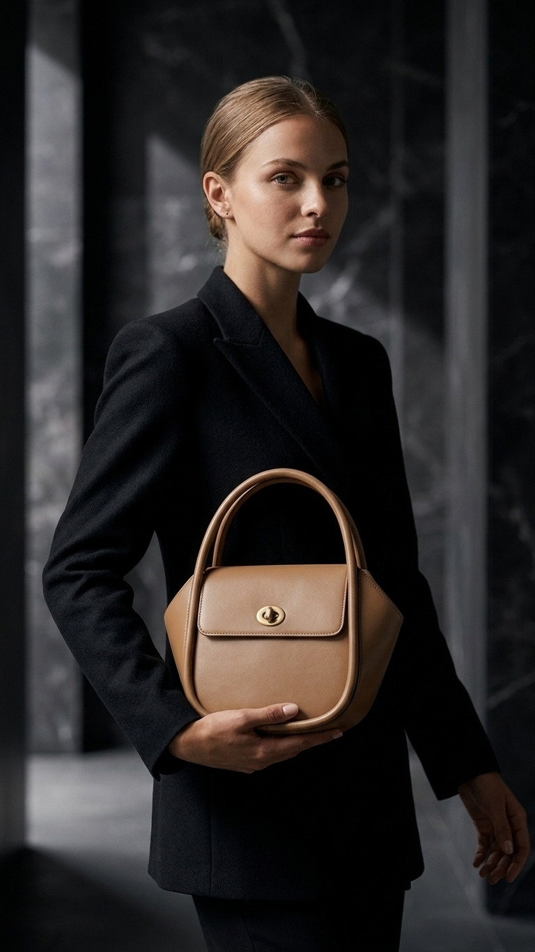 Structured Leather Top-Handle Crossbody Bag — Wing Silhouette