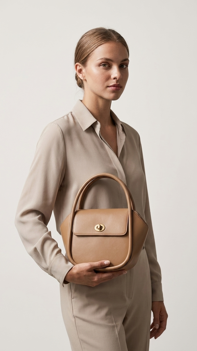 Structured Leather Top-Handle Crossbody Bag — Wing Silhouette