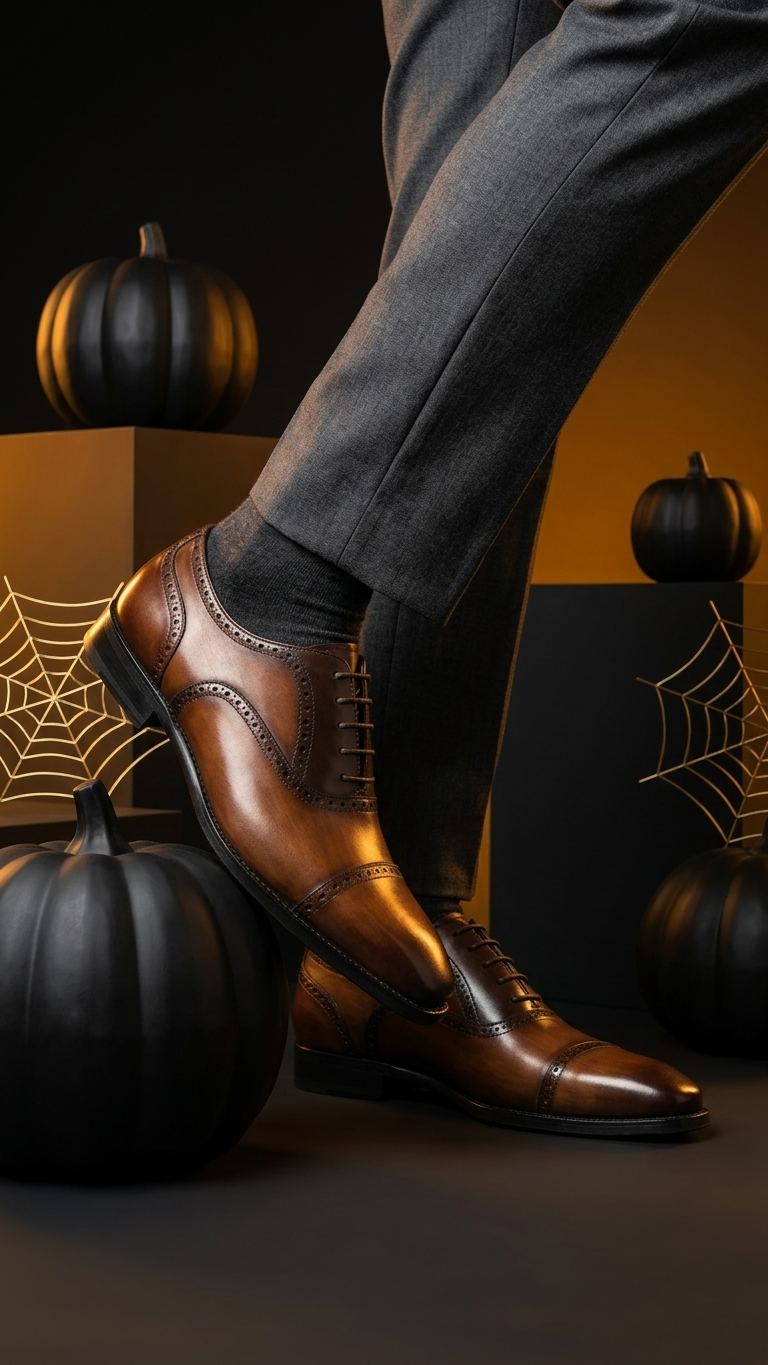 Cap-toe leather Oxford — cowhide construction, cushioned rubber sole, business-to-evening versatility in black or brown