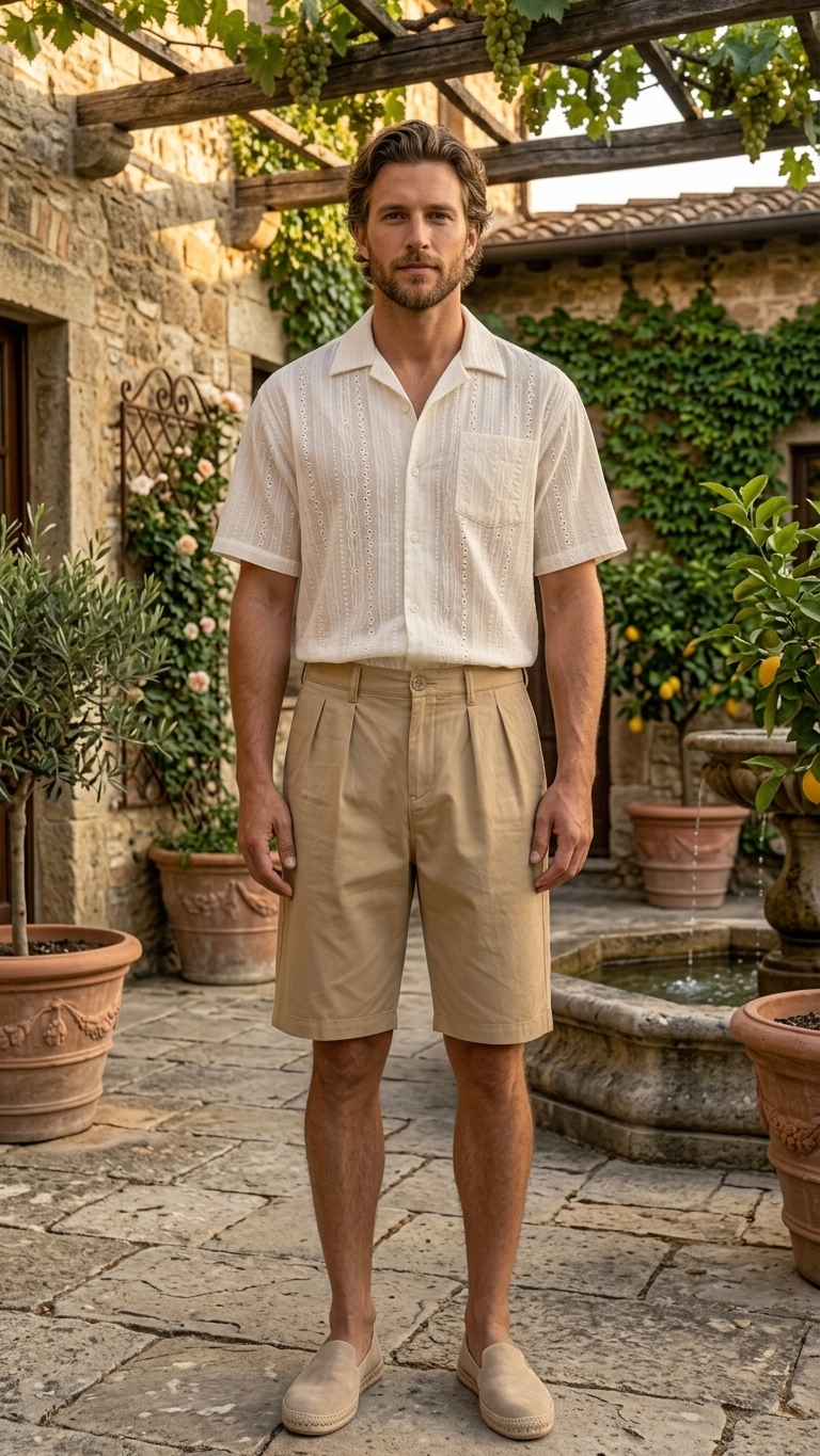 Men's Textured Jacquard Short-Sleeve Resort Shirt